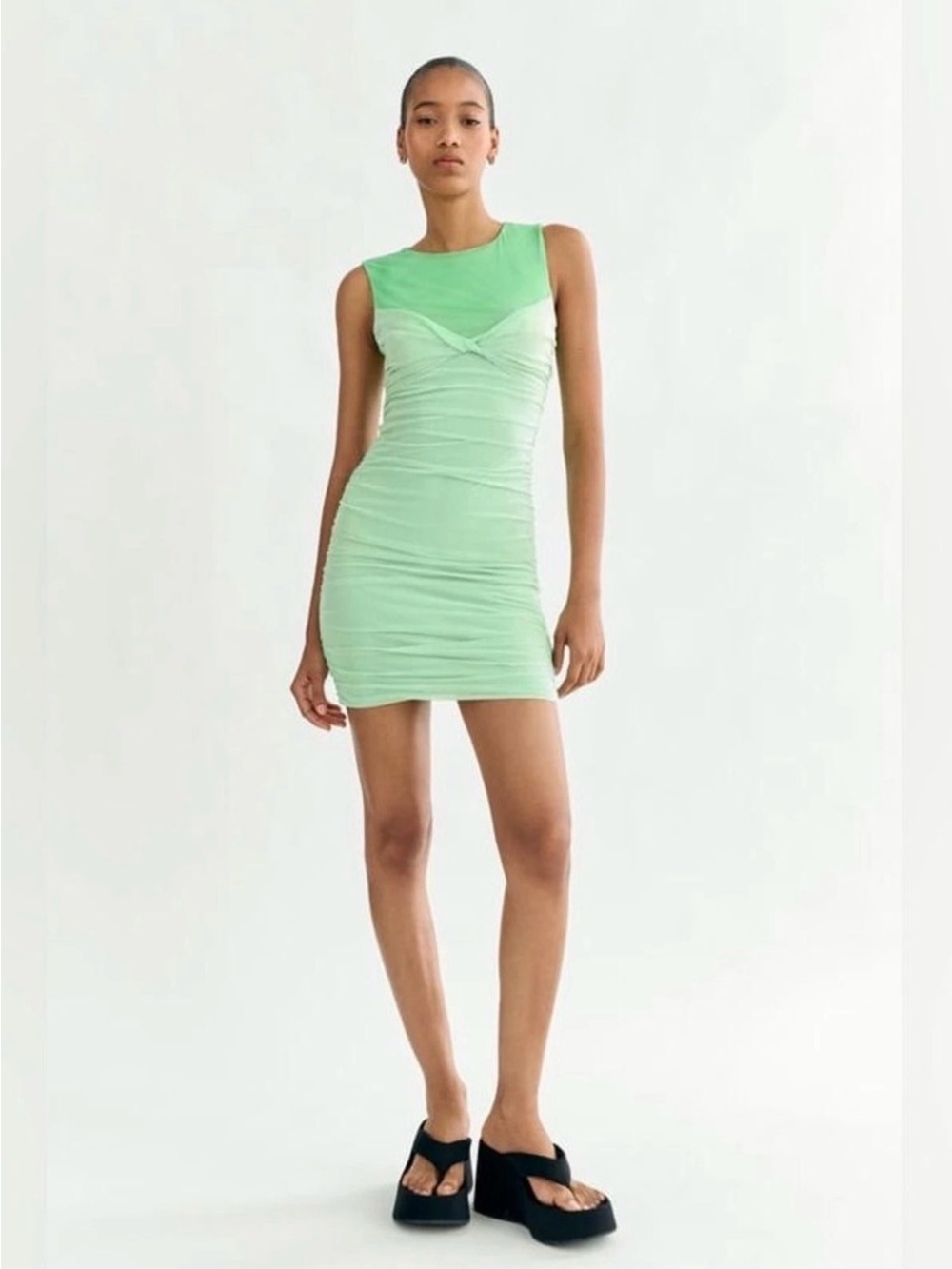 Zara Mint Green Sleeveless Ruched Mini Dress